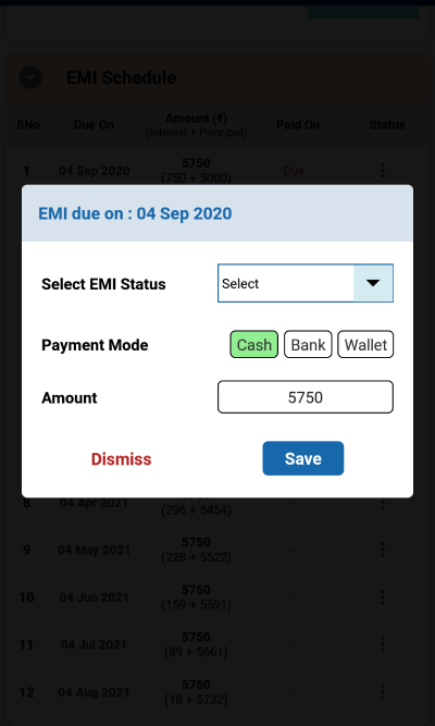 Update EMI Status Month Wise