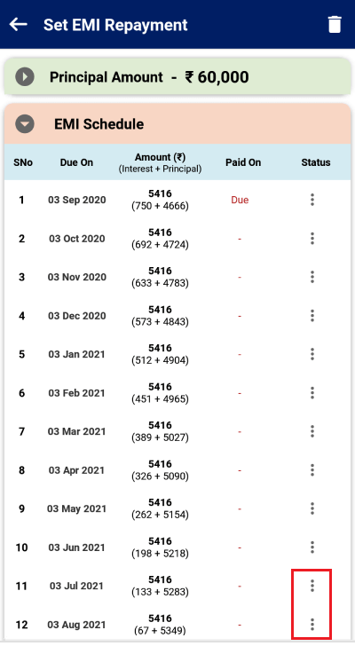 Set EMI Status Aginst Each EMI Schedule